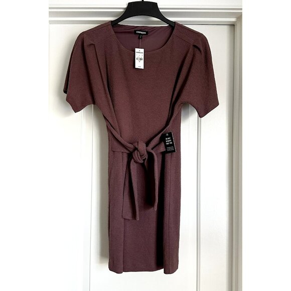 NWT Express Tie Waist Short Sleeve Jersey Dress In Mauve Size XS - Picture 1 of 5
